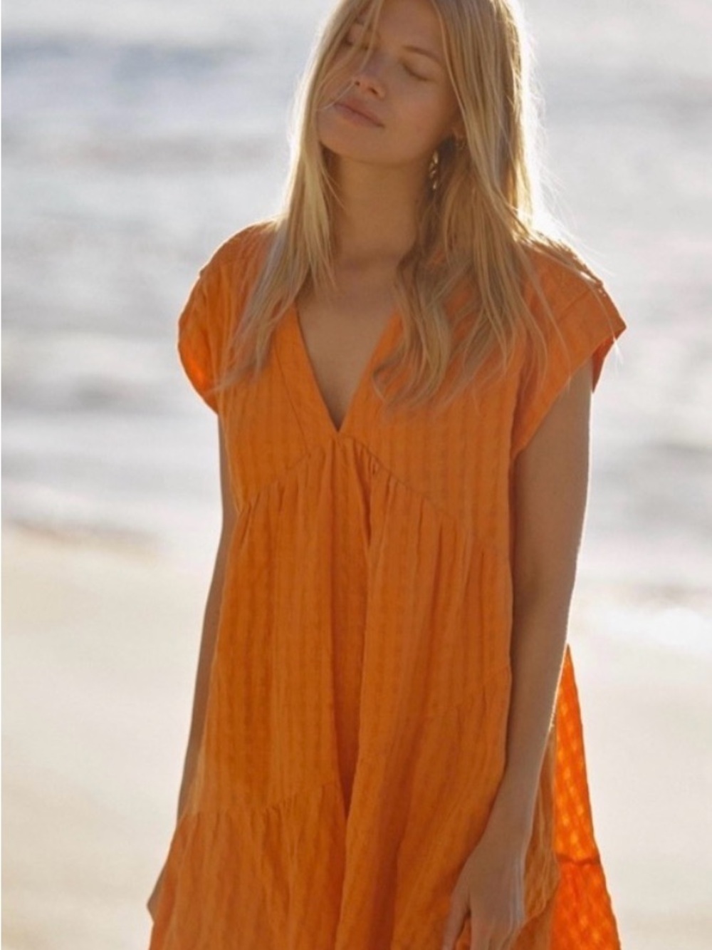 Anthropologie Maeve Orange V-Neck Mini Dress